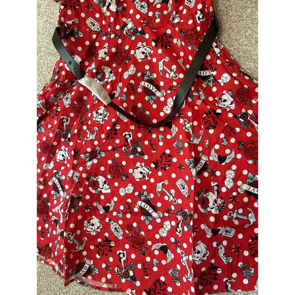 Torrid Retro Chic Red Skull Rose Love Graphic Belted Short Sleeve Midi Dress 12 - Picture 3 of 7